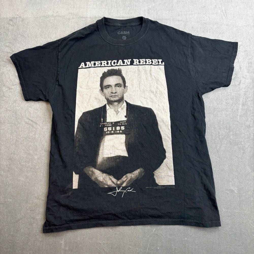 VTG Johnny Cash American‎ Rebel Graphic T-Shirt Black Men's Medium